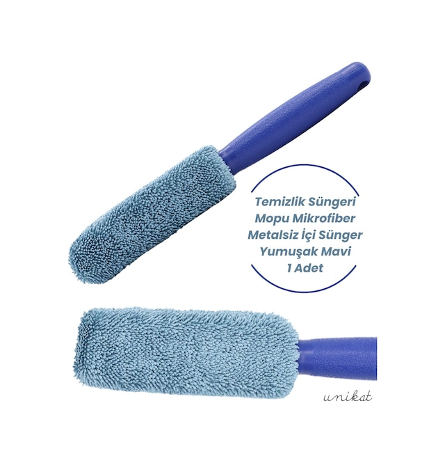 Jant Ve Egzoz Temizlik Süngeri Mopu Mikrofiber Metalsiz İçi Sünger Yumuşak Mavi 1 Adet