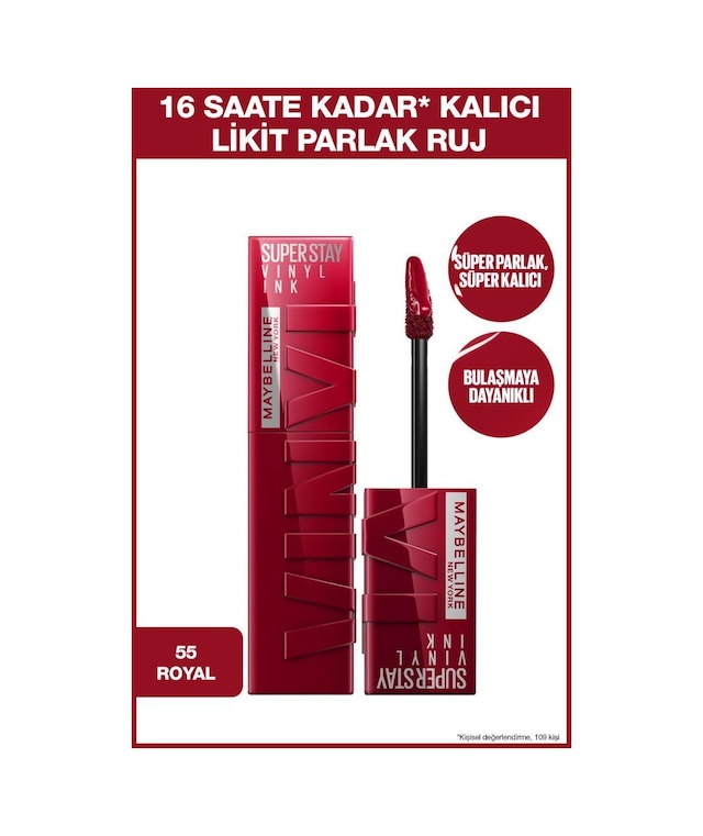 Maybelline New York Super Stay Vinyl Ink Kalıcı Likit Parlak Ruj 55 Royal