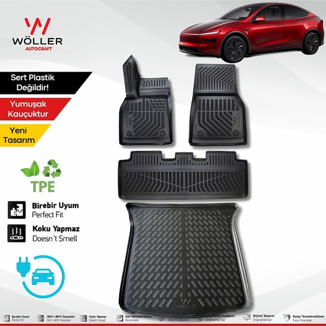 Yeni Tesla Model Y Juniper Paspas Bagaj Havuzu Set 2025 Sonrası Uyumlu 3d Ultraflex Set