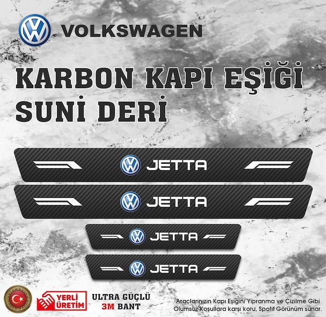 Volkswagen Jetta Uyumlu Deri Karbon Kapı Eşiği Koruyucu Bant 4 Adet