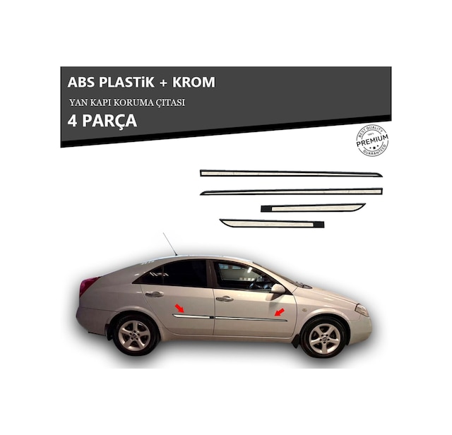 Nissan Primera 2003 Üzeri Yan Kapı Koruma Çıtası Plastik + Krom Unvrslppkçt00022