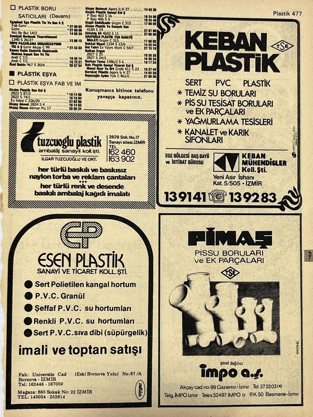 İzmir 1982-1983 Meslek Reklam İlanı Efemera S477 Teşhir Ürün