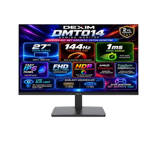 Dexim DMT014 27″ 1ms 144Hz (HDMI+VGA) HDR Low Blue Light FreeSync Fast IPS FHD (1920×1080) Gaming Monitör