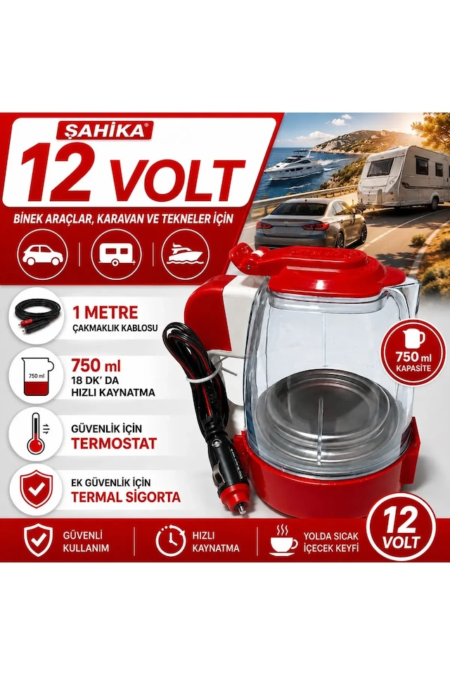 Su Isıtıcı 12v Şahika Thermo Otomatik Termostat 750ml