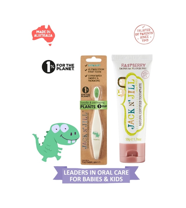 Jack N Jill Doğal Diş Fırçalama Seti Dino Diş Fırçası + Ahududu Aromalı Macun 50g