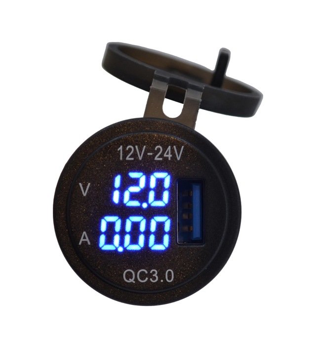 12v 24v Dc Usb Qc3.0 Şarj Port Voltmetreli Ampermetreli Yuvarlak