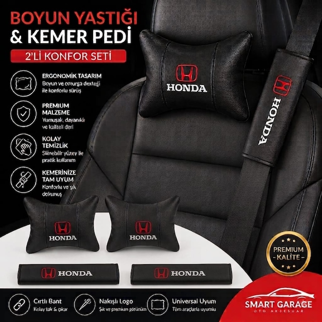 Honda Deri Yastık Ve Kemer Pedi Oto Boyun Yastığı Güvenli Sürüş Deri Konfor