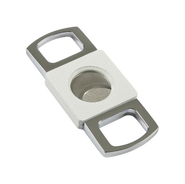 Beyaz Gümüş Gövdesi İşlemeli Metal Puro Makası Kesici - Tr7140