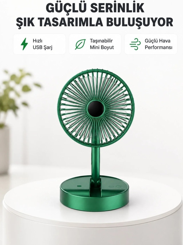 Ers Katlanabilir Mini Fan 3 Kademeli Soğutma, Şarjlı