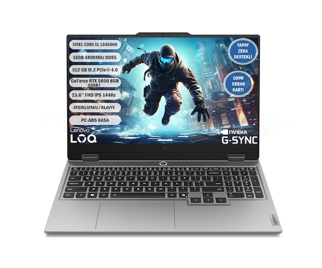 Lenovo LOQ 15IRX10 83JE00JLTR i5-13450HX 16 GB 512 GB SSD 8 GB RTX5050 15.6" Free Dos Dizüstü Bilgisayar