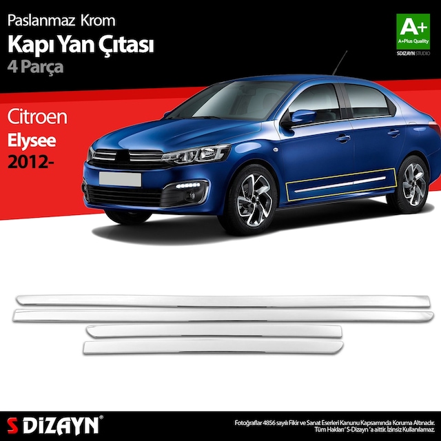 S-dizayn Citroen Elysee Krom Kapı Yan Çıtası 4 Prç 2012 Üzeri