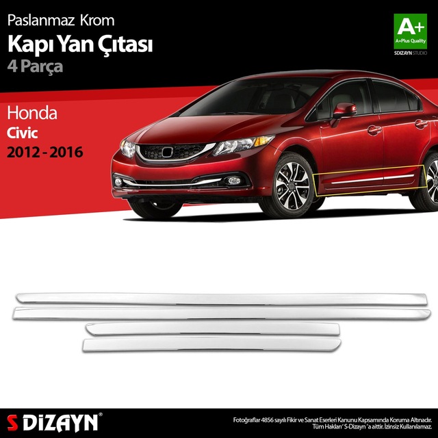 S-dizayn Honda Civic Krom Kapı Yan Çıtası 2012-2016
