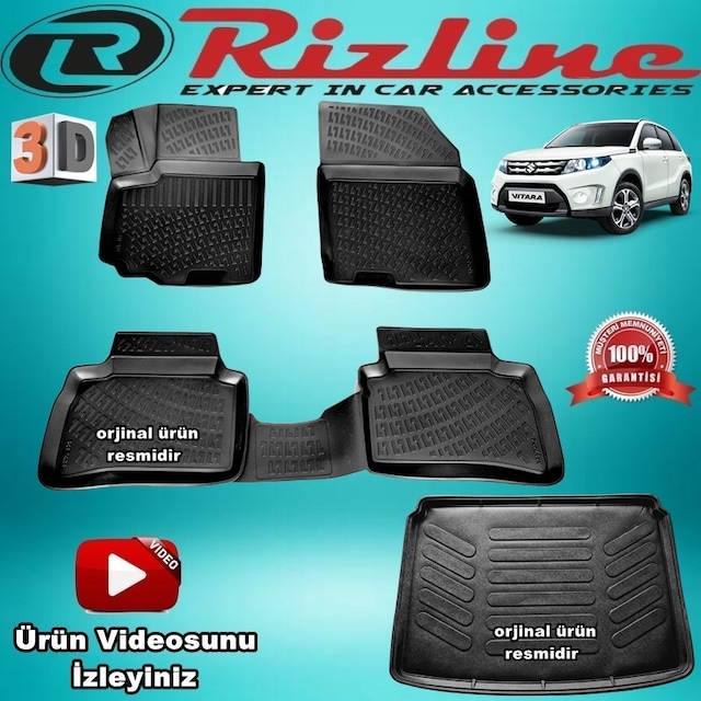 Suziki Vitara 3D Paspas+Bagaj Havuz Siyah 2015-2020 Arası Rizline