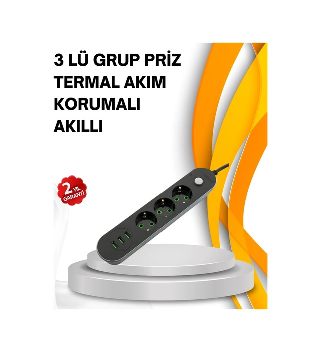 Ers Hızlı Şarj Özellikli 3 Usb Girişli Üçlü Priz