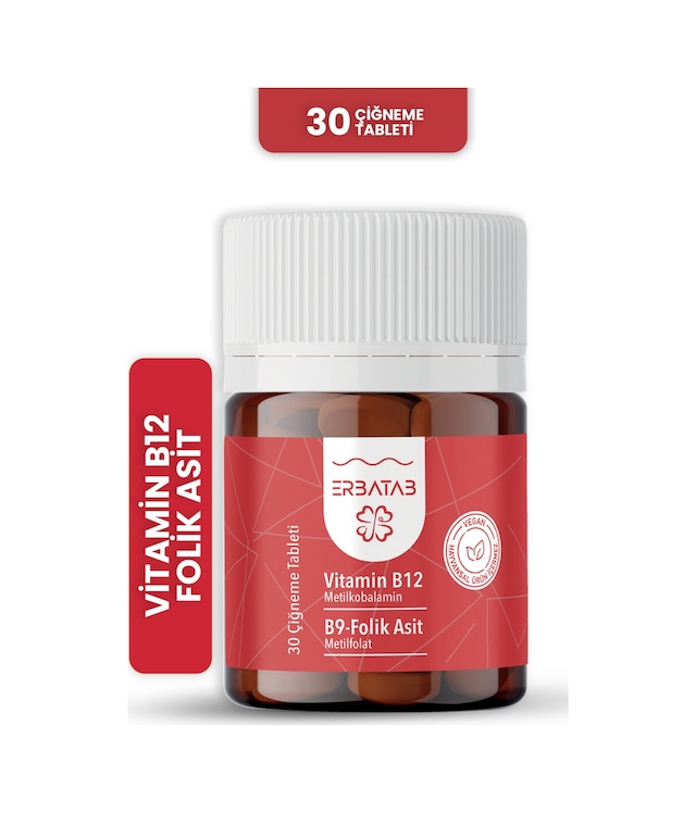 Erbatab Vitamin B12 Folik Asit B9 Takviye Edici Gıda 30 Çiğneme Tablet