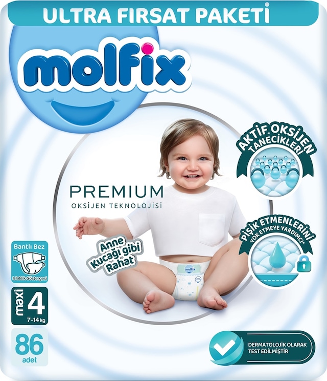 Molfix Premium Bebek Bezi Beden:4 7-14 KG Maxi Ultrafrst 86 Adet