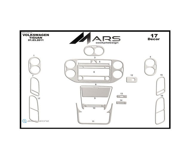 Volkswagen Tiguan Torpido Kaplama 2007-2010 20 Parça Alüminyum