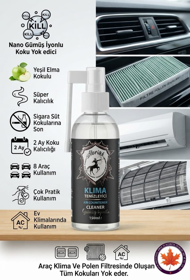 Tetikli Klima Temizleyici Elma Kokulu 150ml 8 Araçlık Oto Ve Evsel Klima Uyumlu 1