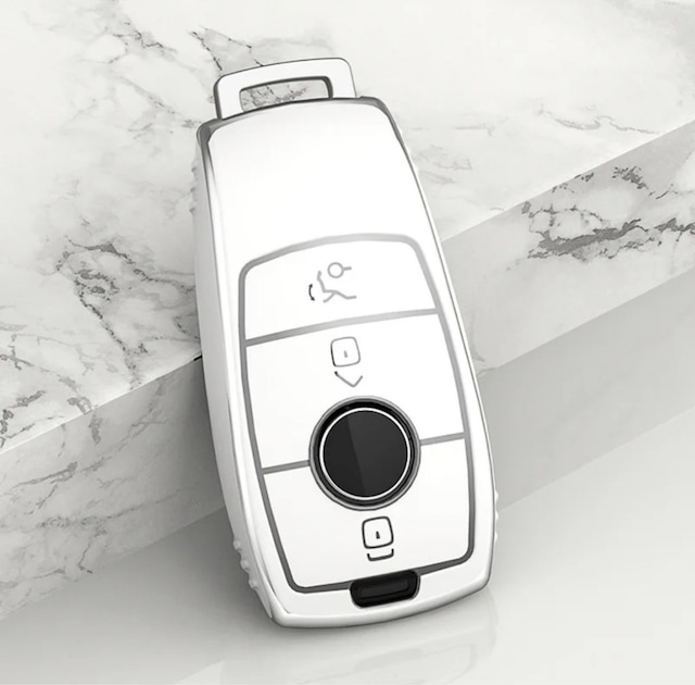 Mercedes Benz 2015 Üzeri Uyumlu Anahtar Kılıfı Beyaz Gümüş Renk