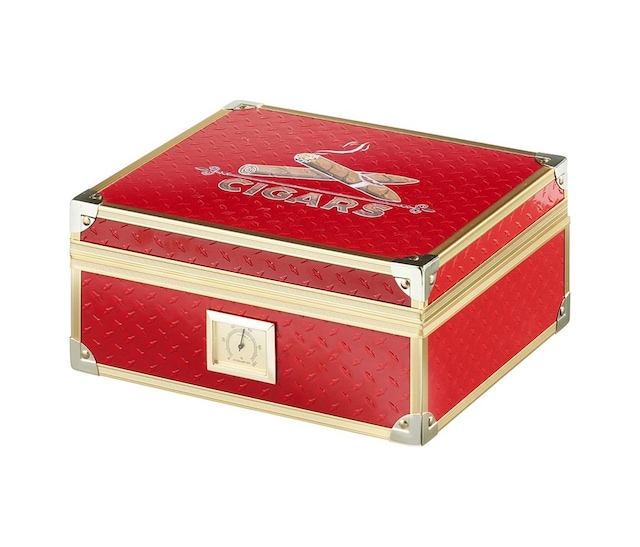 Humidor Angelo Metal Kaplama Sedir Puro Kutusu Kırmızı Gold 40's
