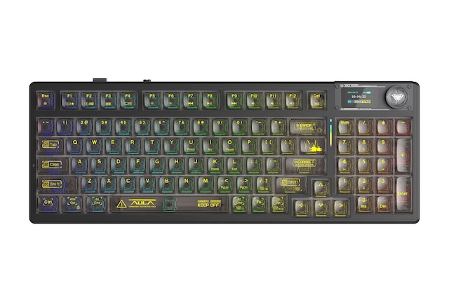 Aula F98 Pro V3 Oled Ekranlı Crystal Switch Makrolu Kablosuz Rgb Hot-swap Gasket Pre-lubed Switch Mekanik Klavye Şeffaf Siyah