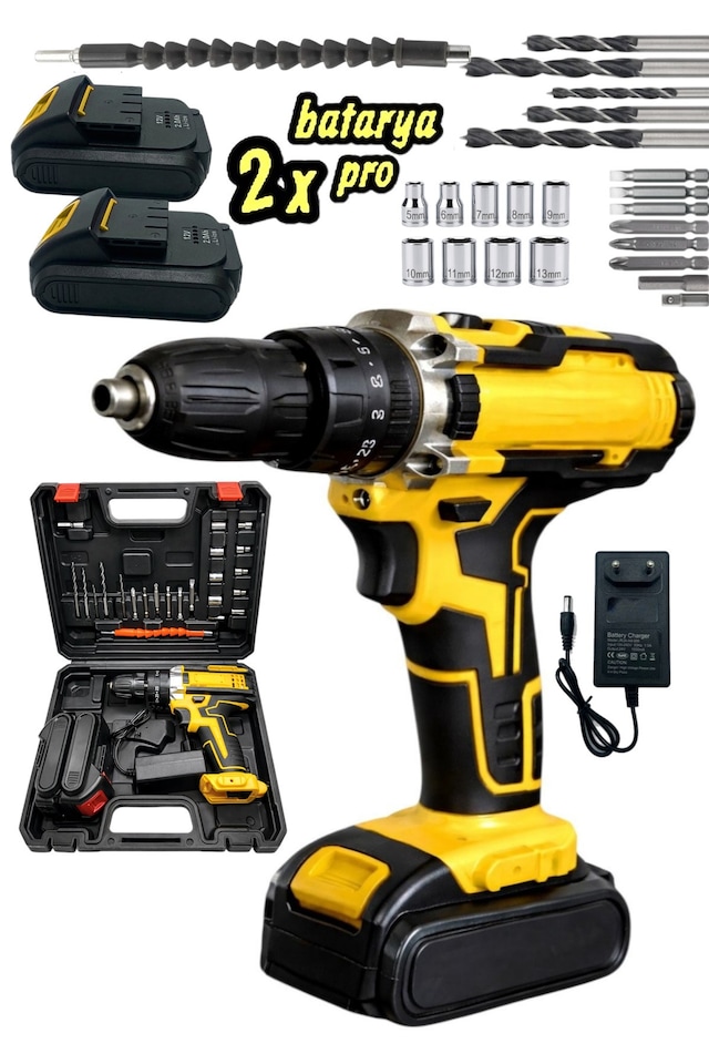Moonshop VD024 Çift Akülü Çantalı Şarjlı Matkap 24 Parça Seti Akülü Vidalama