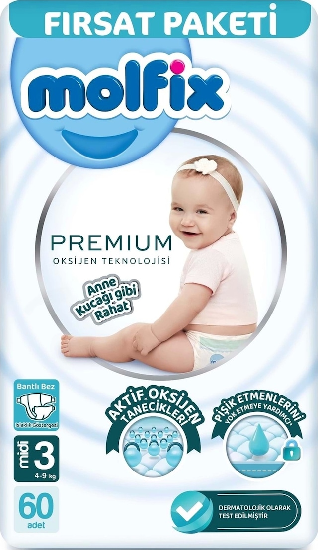 Molfix Premium Bebek Bezi Fırsat Paketi 3 Beden 4-9 Kg 60 Adet 3 Numara
