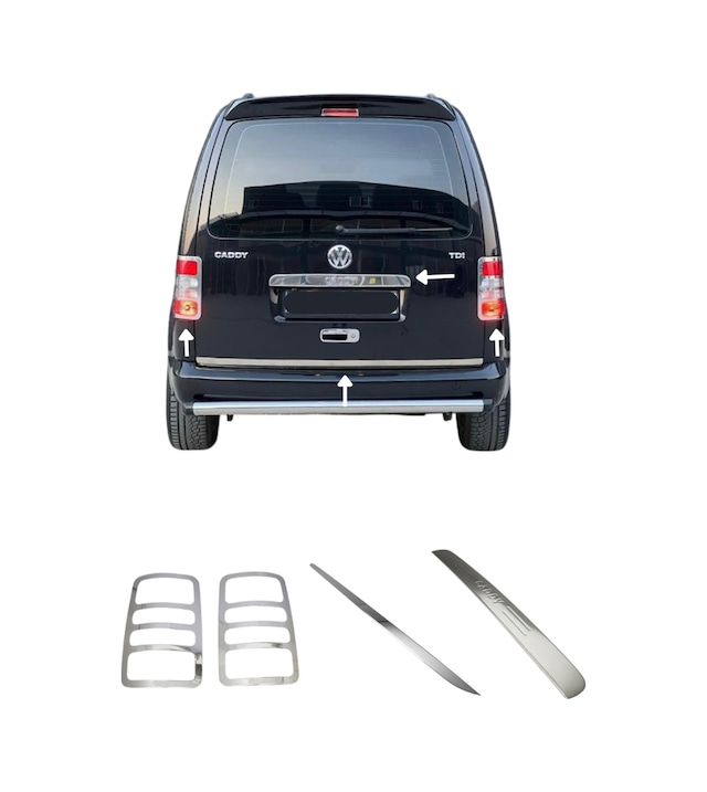 Volkswagen Caddy 2004-2010 Krom Arka Set Bagaj Çıtası + Bagaj Alt Çıtası + Stop Çerçevesi