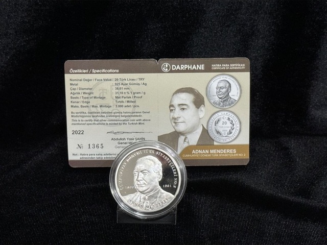 Adnan Menderes - Cumhuriyet Dönemi Türk Siyasetçileri No:2 Gümüş Hatıra Para Çil