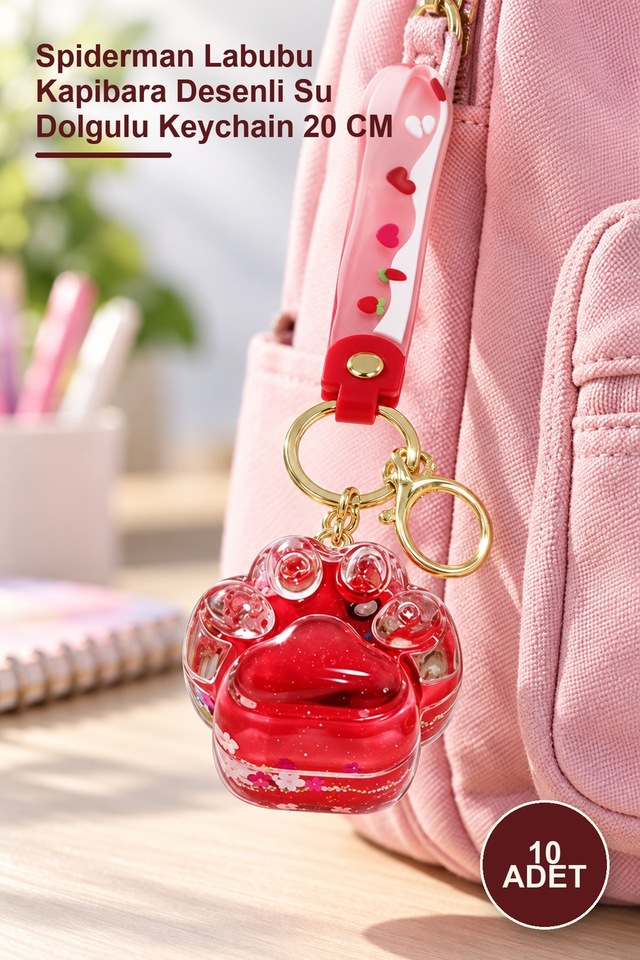 10 Adet Sulu Silikon Anahtarlık Spiderman Labubu Kapibara Desenli Su Dolgulu Keychain 20 Cm