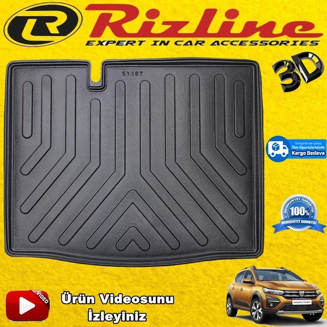 Dacia Sandero Stepway Bagaj Havuzu 3D Siyah 2021 Sonrası Rizline N11.12126