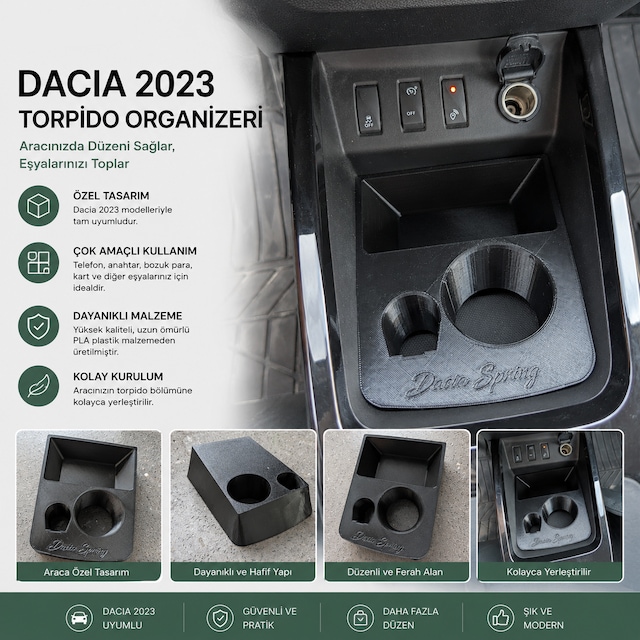Dacia Spring Uyumlu Özel Tasarım Orta Konsol Organizer - Bardaklık Ve Eşya Gözü