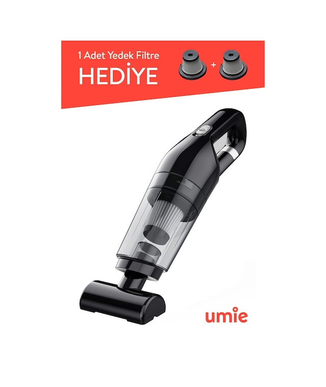 Umie Els24 Emiş Kablosuz Şarjlı Taşınabilir Type-c Ev Ve Araç El Süpürgesi 6000pa Siyah 50w 400 Mah