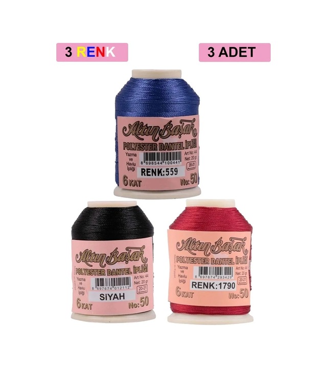 Ers 3 Adet Altınbaşak Oya Ve Dantel İpi 20 Gr - Royaleks - No: Siyah - 1790 - 559