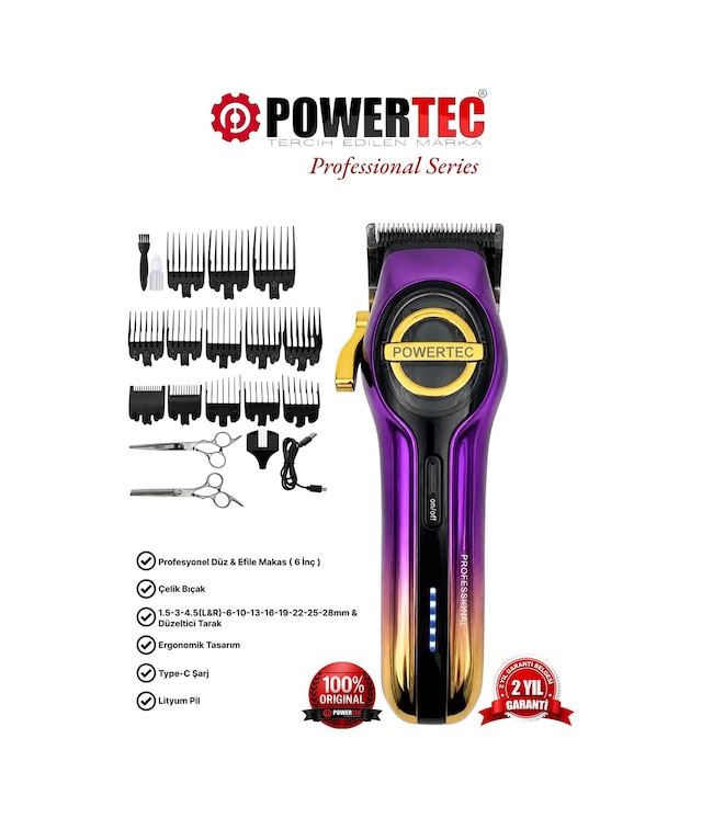 Powertec TR-7000 Profesyonel Usb Type-c Şarj Girişli Saç Sakal Tıraş Makinesi