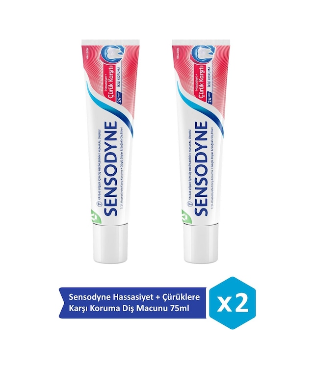 Sensodyne Hassasiyet + Çürüklere Karşı Koruma Diş Macunu 75ml X 2 Adet Beyazlık