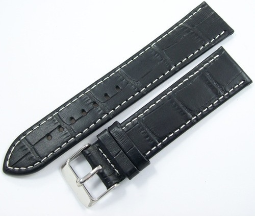 Bizon Deri Saat Kayışı 24Mm Xl Uzun Siyah Ince Klasik Kroko Dese