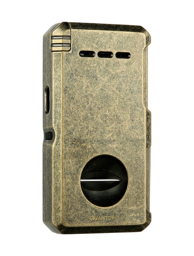 Quantoro Çift Torch Pürmüz V-cut/delicili/iğneli Fırçalı Gold Metal Puro Çakmağı - Trz1089