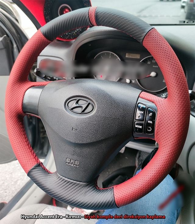 Hyundai Accent Era Araca Özel Direksiyon Kılıfı Karbon Kırmızı N
