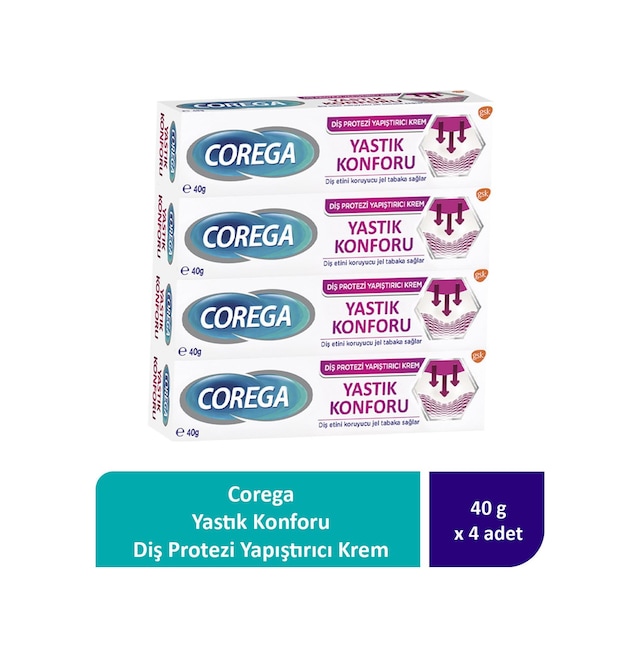 Corega Yastık Konforlu Diş Protezi Yapıştırıcı Krem 4 x 40 G