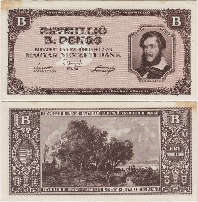 Macaristan 1.000.000 B-pengö 1946. Iı. Dünya Savaşı Sonrası Hiperenflasyon Dönemi. Çilaltı - Nadir.