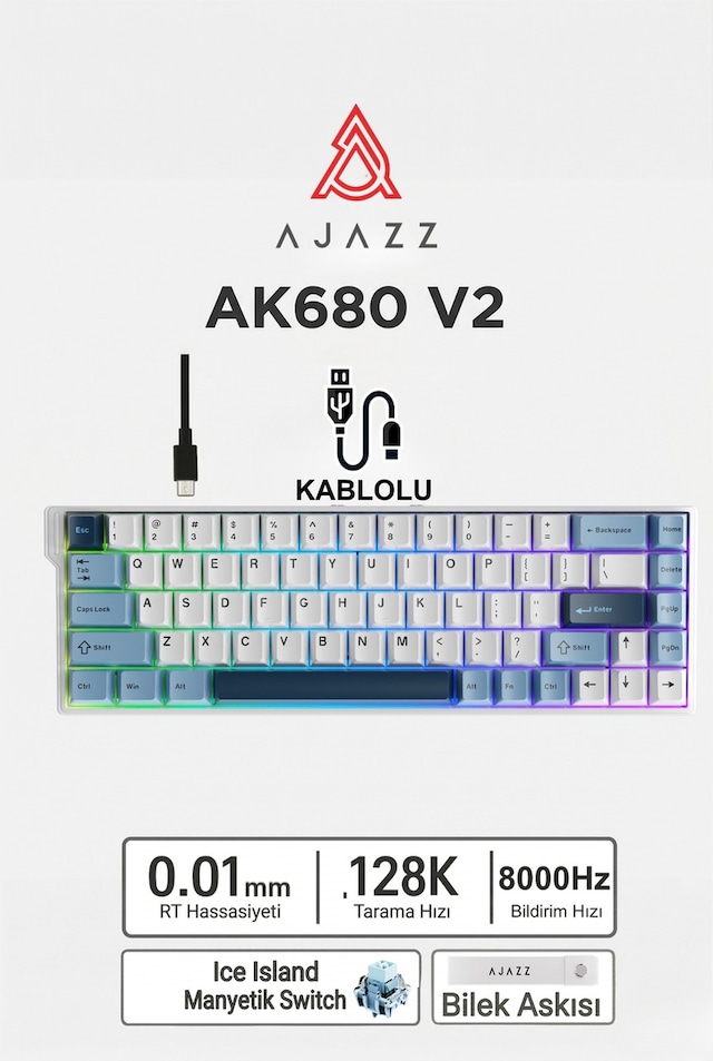 Ak680v2 Manyetik Switch Rapid Trigger 8000hz Klavye-128k Scan Rate-bilek Askısı