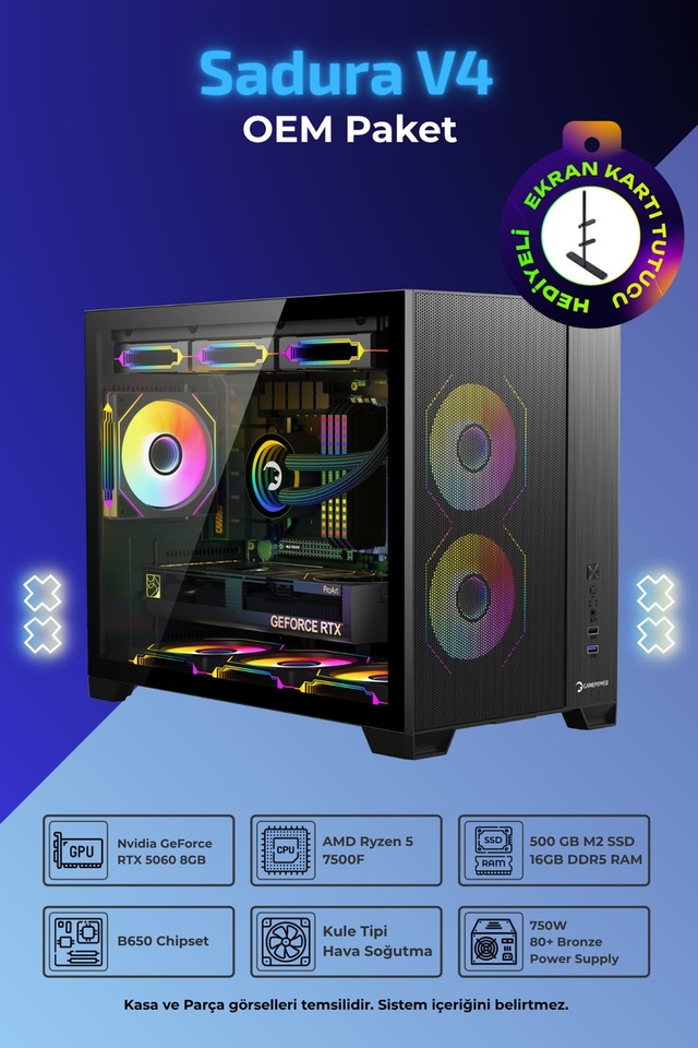 İnce Hesap IH Sadura V4 Ryzen 5 7500F RTX 5060 16GB RAM 500GB SSD