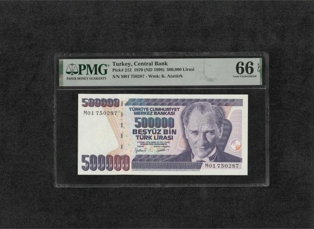 Türk Lirası Pmg 66 Epg Gem Unc Çil 500.000 Lira Pick 212 1970 Nd 1998 S/n M01 7. Emisyon 4. Terti