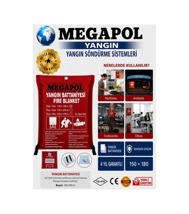 150x180 Yangın Battaniyesi, Yangın Söndürme Battaniyesi, Yangın Da Kurtarma Battaniyesi