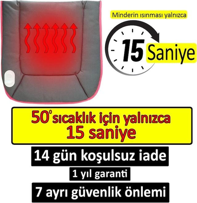 Yoldaş Isıtmalı Oto Koltuk Minderi, 15 Saniyede Hızlı Isıtma