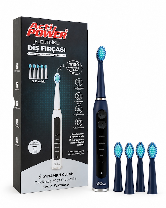 Acti Power Dynamic Clean Elektrikli Şarjlı Sonic Diş Fırçası 5 Yedek Başlık Kutuya Dahil
