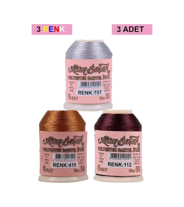 Ers 3 Adet Altınbaşak Oya Ve Dantel İpi 20 Gr - Royaleks - No: 410 - 112 - 707