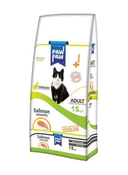 Paw Paw Sterilised Somonlu Kısırlaştırılmış Yetişkin Kedi Maması 15 KG
