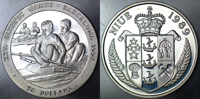 Nıue 50 Dolar 1989 Barselona Olimpiyat Oyunları-kürek. 28,4 Gr 38,6 Mm Proof Baskı Çil.